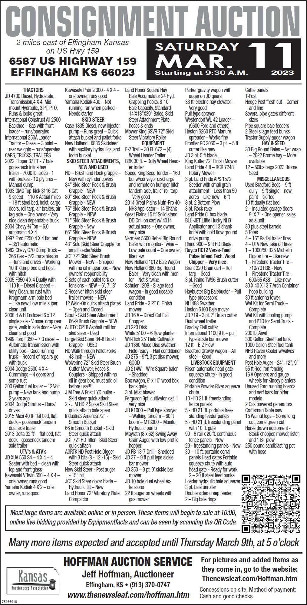 Hoffman Auction Services Jeff Hoffman Auctioneer Effingham Kansas